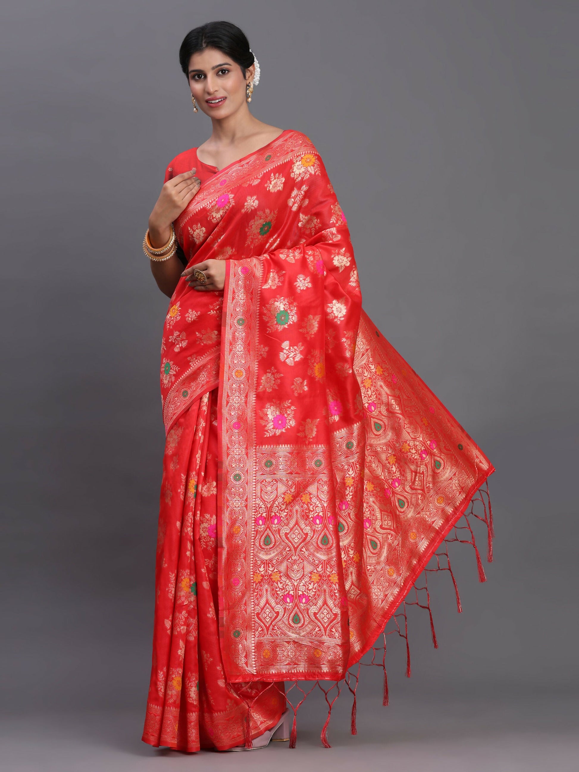 Astita Banarasi Silk Red Saree | Swadesiicart