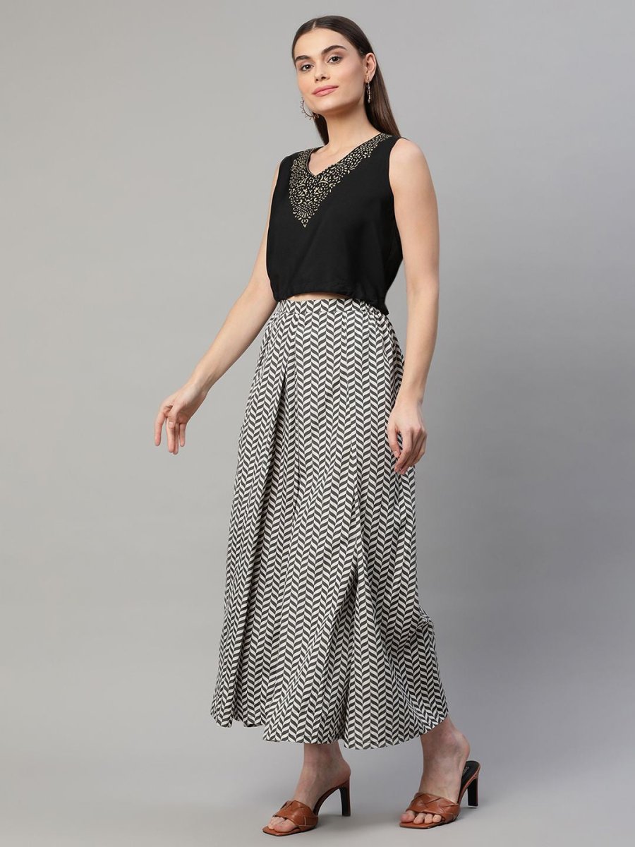 Ahalyaa Women Black Crepe Printed Top Palazzo Set | Swadesiicart