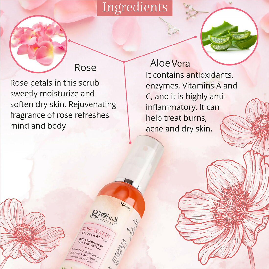 Globus Naturals Rose Toner | Swadesiicart
