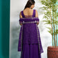 Aayaa Designer Faux Gorgette Embroidery Zari Sequins Thread work Full Flaired plazzo Suit with Dupatta - Purple