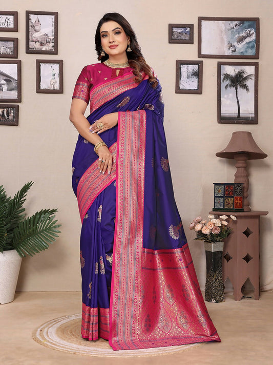 Joban Fashion Banarasi Purple Small Butti Soft Silk Saree | Swadesiicart