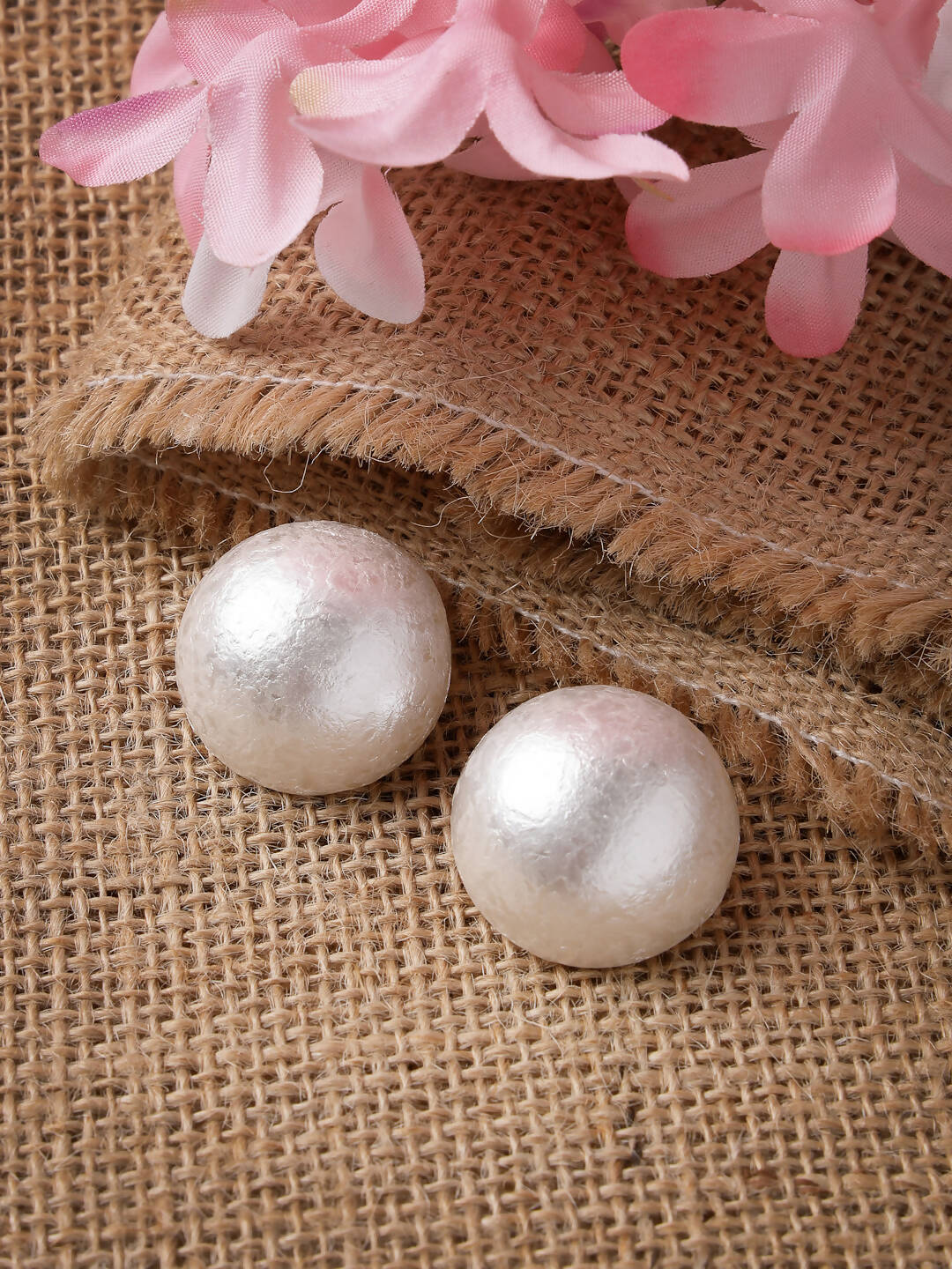 NVR Women's White Color Circular Moon Stud Earrings | Swadesiicart