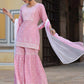 Juniper Women's Pink Cambric Floral Print Kurta Sharara Sets | Swadesiicart