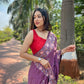 Vamsee Chinon Panchi Cherry Shimmer Saree - Swadesiicart