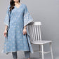 Ahalyaa Beige Pure Cotton Floral Printed Kaftan Kurta | Swadesiicart