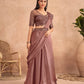 Dark Mauve Satin Embroidered Ready To Wear Saree With Unstitched Blouse Piece - Nandika | Swadesiicart