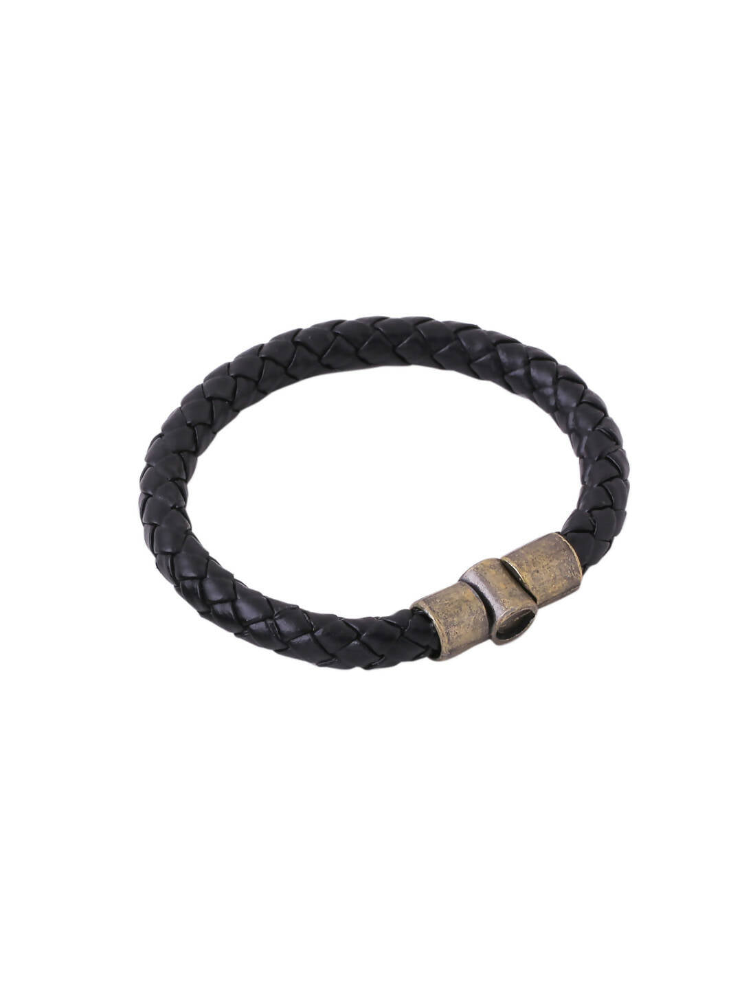 NVR Men's Black Leather Bracelet - Swadesiicart