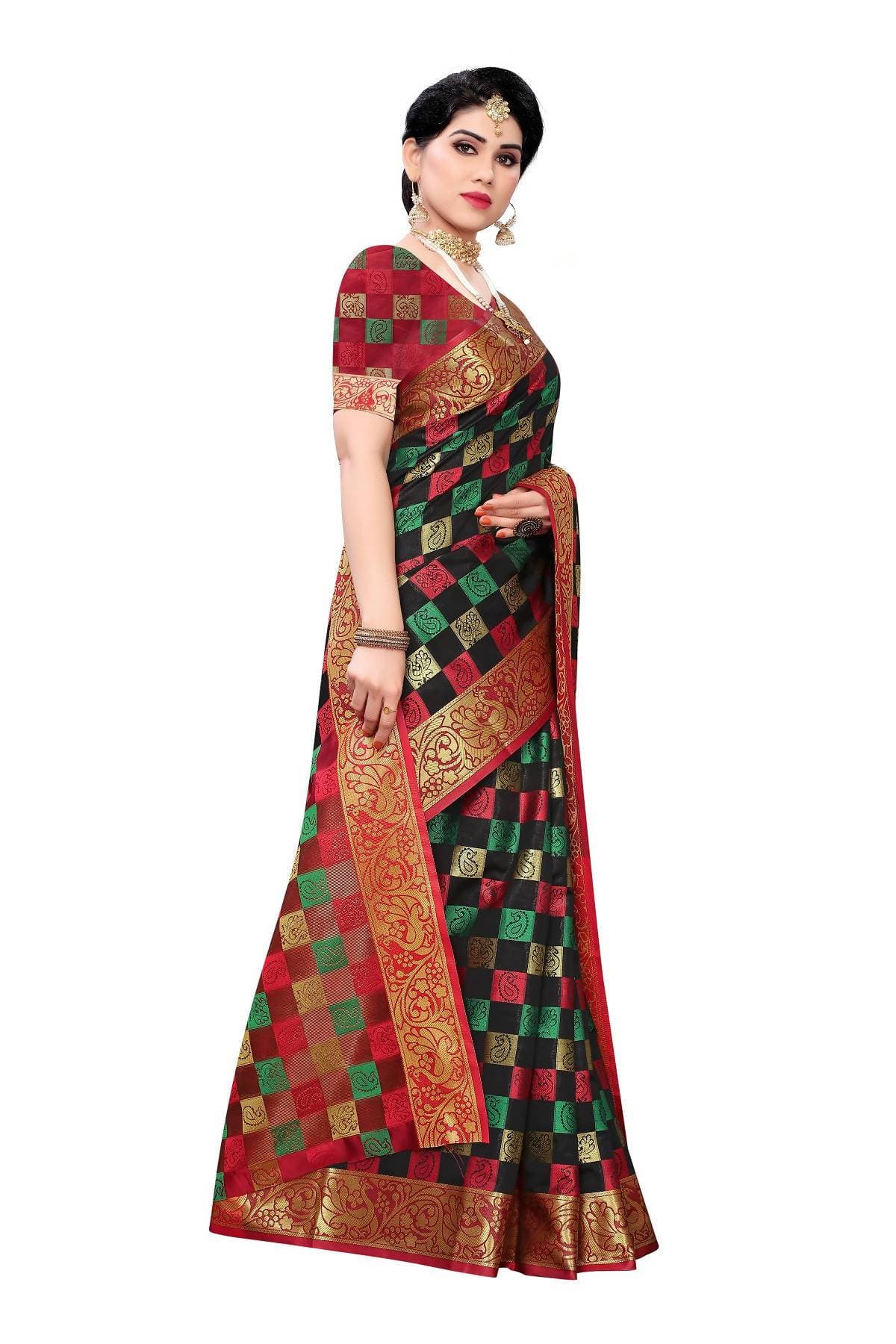 Vamika Banarasi Jaquard Traditional Black Weaving Saree | Swadesiicart