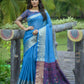 Vishnu Weaves Women's Blue Cotton Silk Zari Woven Saree with Blouse - Swadesiicart
