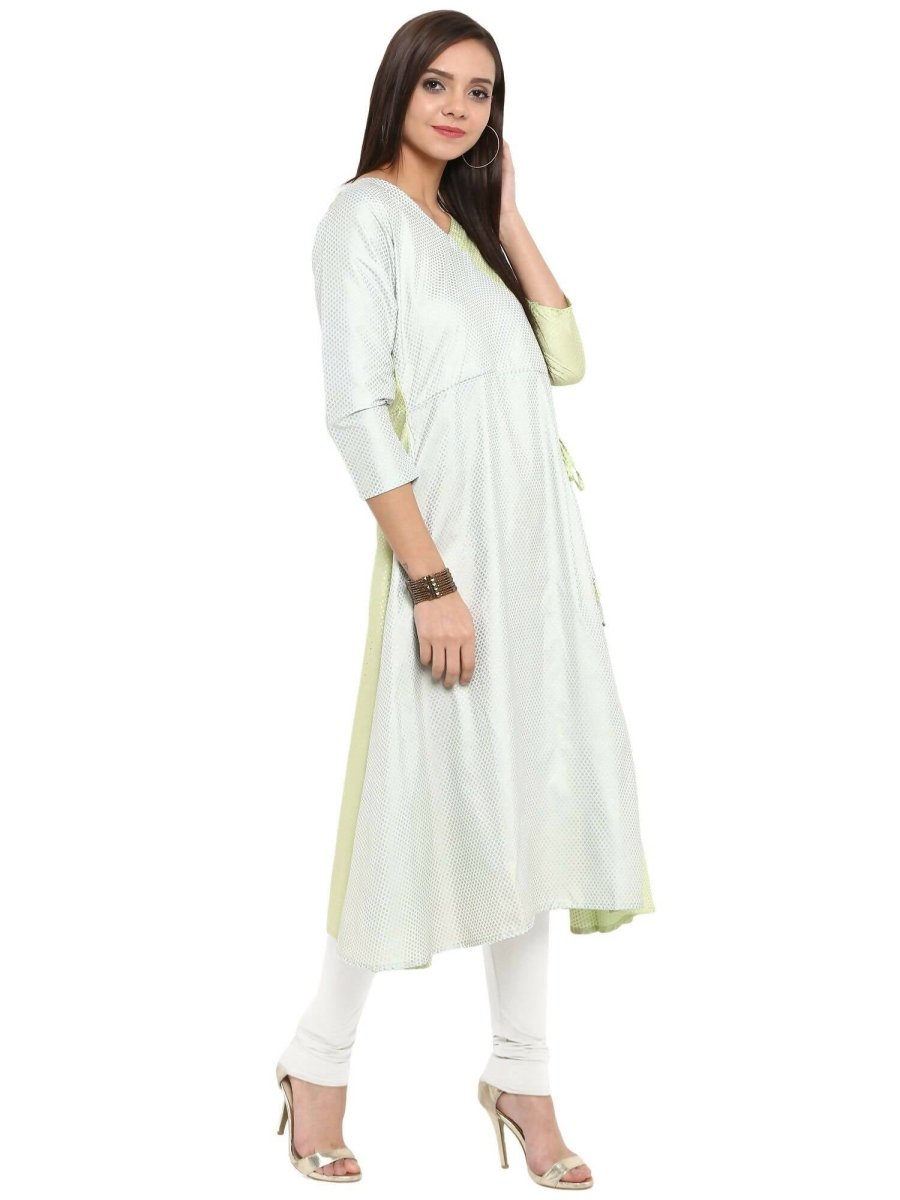 Ahalyaa Women Lime Green & Off-White Printed A-Line Kurta | Swadesiicart