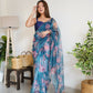 Vamsee Ramya Blue Organza Saree - Swadesiicart
