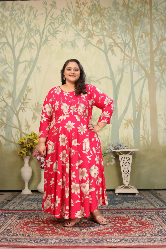 Jyoti Fashion Women's Pink Rayon Floral Print with Sequins Designer Anarkali Set | Swadesiicart