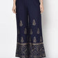 Aniyah Rayon Navy Blue Color Block Print Flared Slip-On Palazzo (AN-211K)