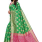 Vamika Banarasi Jacquard Weaving Green Saree (Dangal Green) | Swadesiicart