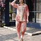 Red & Cream Rayon Paisley Printed Top with Matching Bottom - Eesha - Swadesiicart