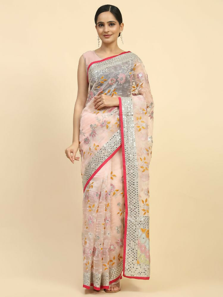 Vamsee Kimisha Multi Color Organza Saree - Swadesiicart