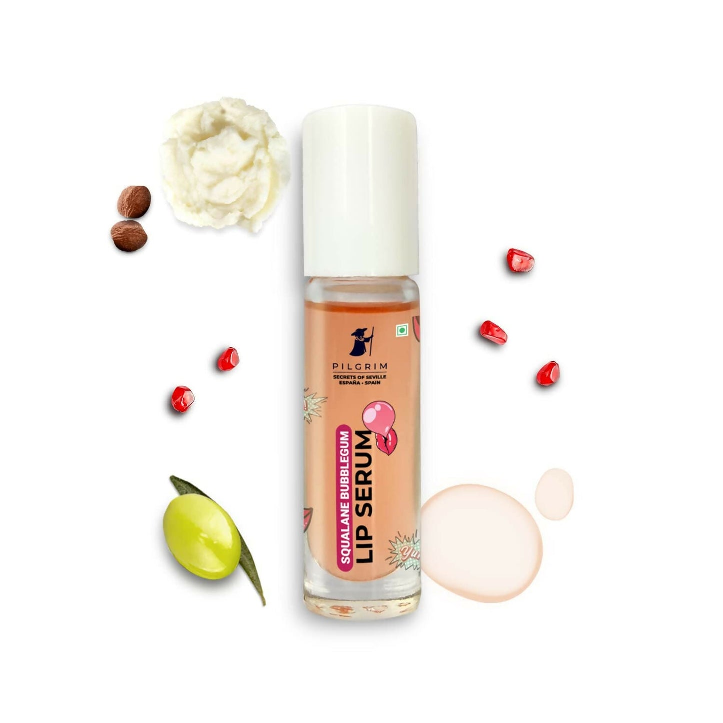 Pilgrim Spanish Lip Serum (Bubblegum) with Roll-on For Visibly Plump Lips, Hydrating Lip Serum For Dark Lips - Swadesiicart