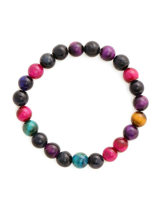 Red Carnelian, Lapis Lazuli, Amethyst and Green Avanturine Multicoloured Black Toned crystal bracelet - Ruby Raang | Swadesiicart