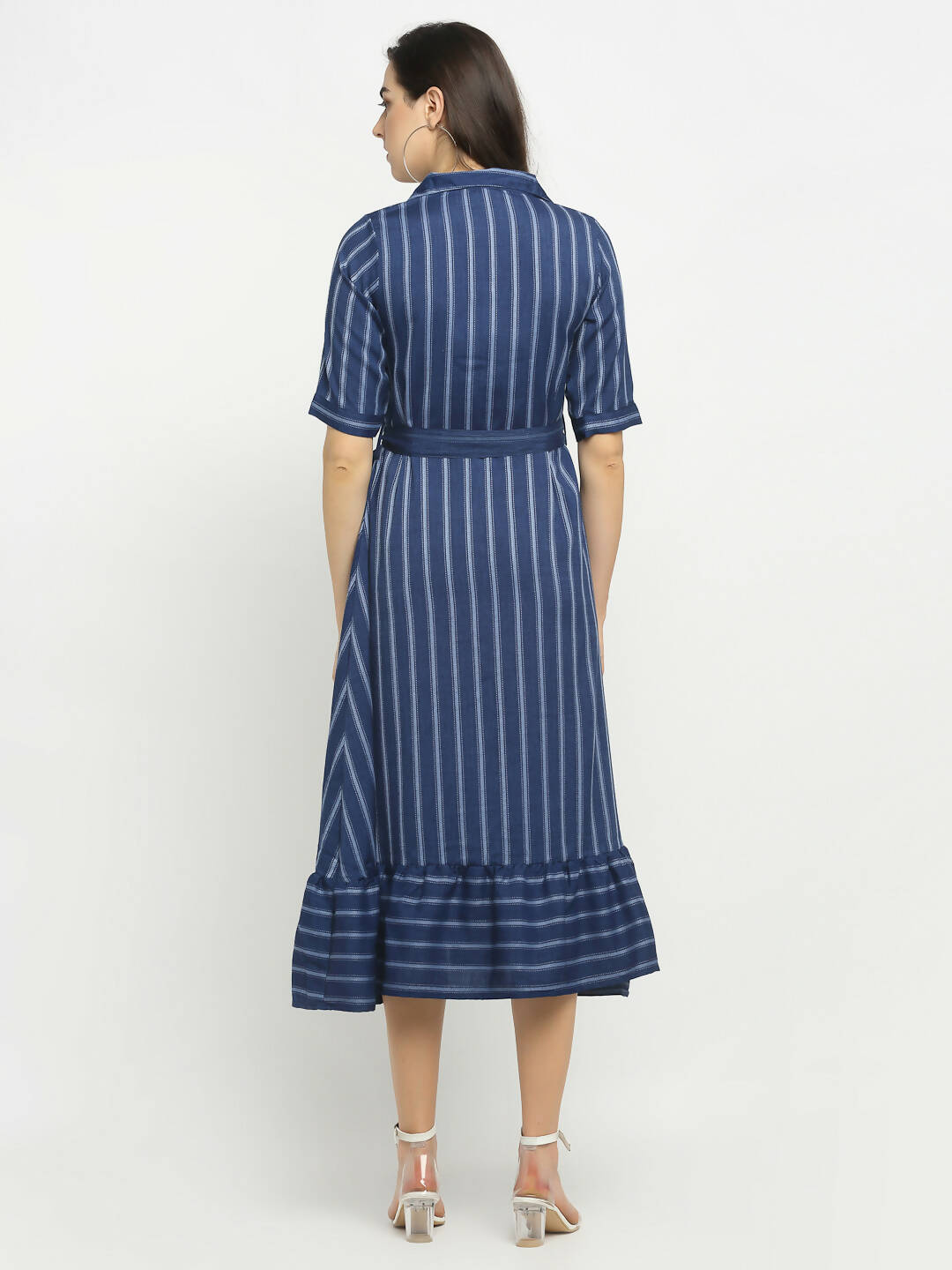 Rudra Bazaar Blue A-Line Striped Kurta | Swadesiicart