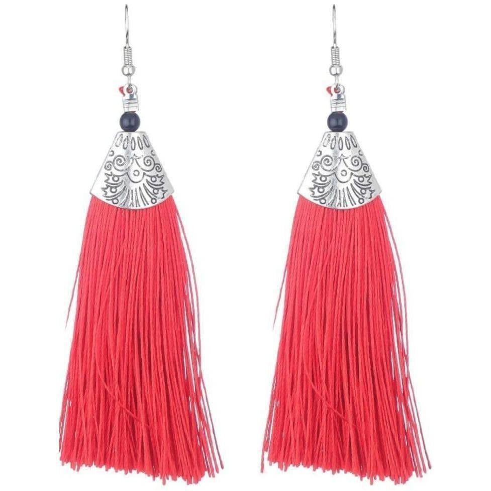 MS Fashion India Red Fringe Earrings | Swadesiicart