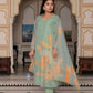 Vaasva Women Teal Green Tabby Slik Print & Embroidered Kurta, Pant & Dupatta set | Swadesiicart