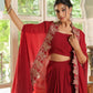 Janasya Maroon Georgette Solid Top Bottom Cape | Swadesiicart