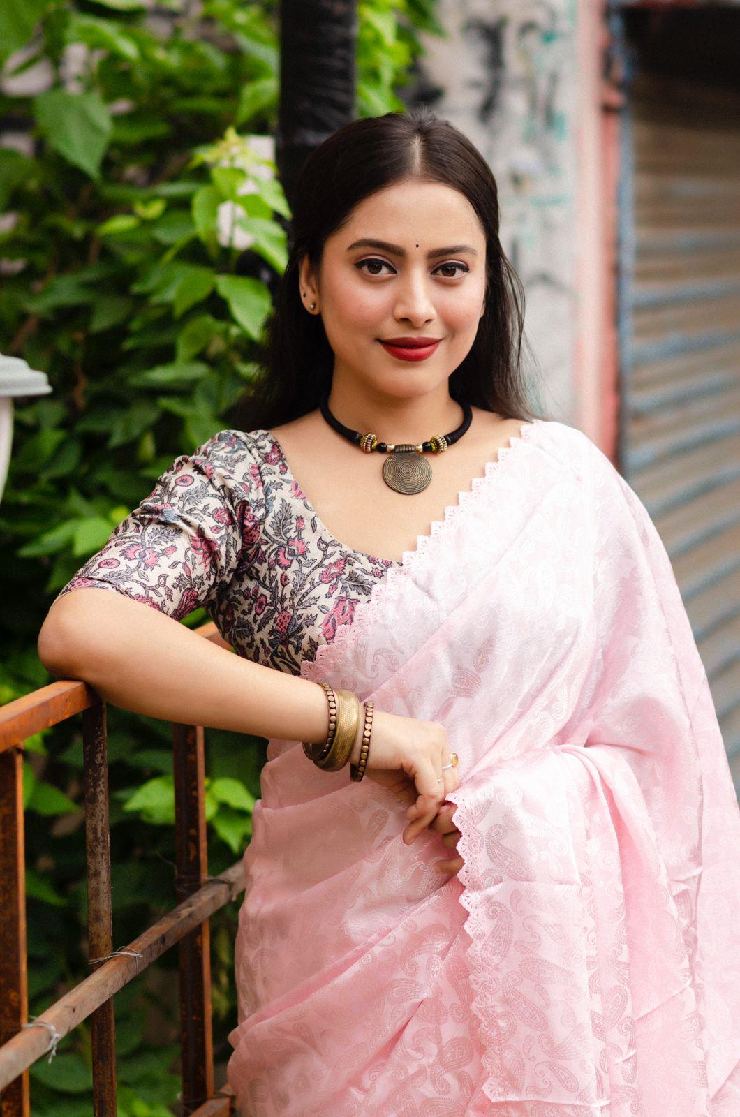 Pink Poly Silk Ethnic Motifs Saree with Unstitched Blouse - Hiral Fashion | Swadesiicart