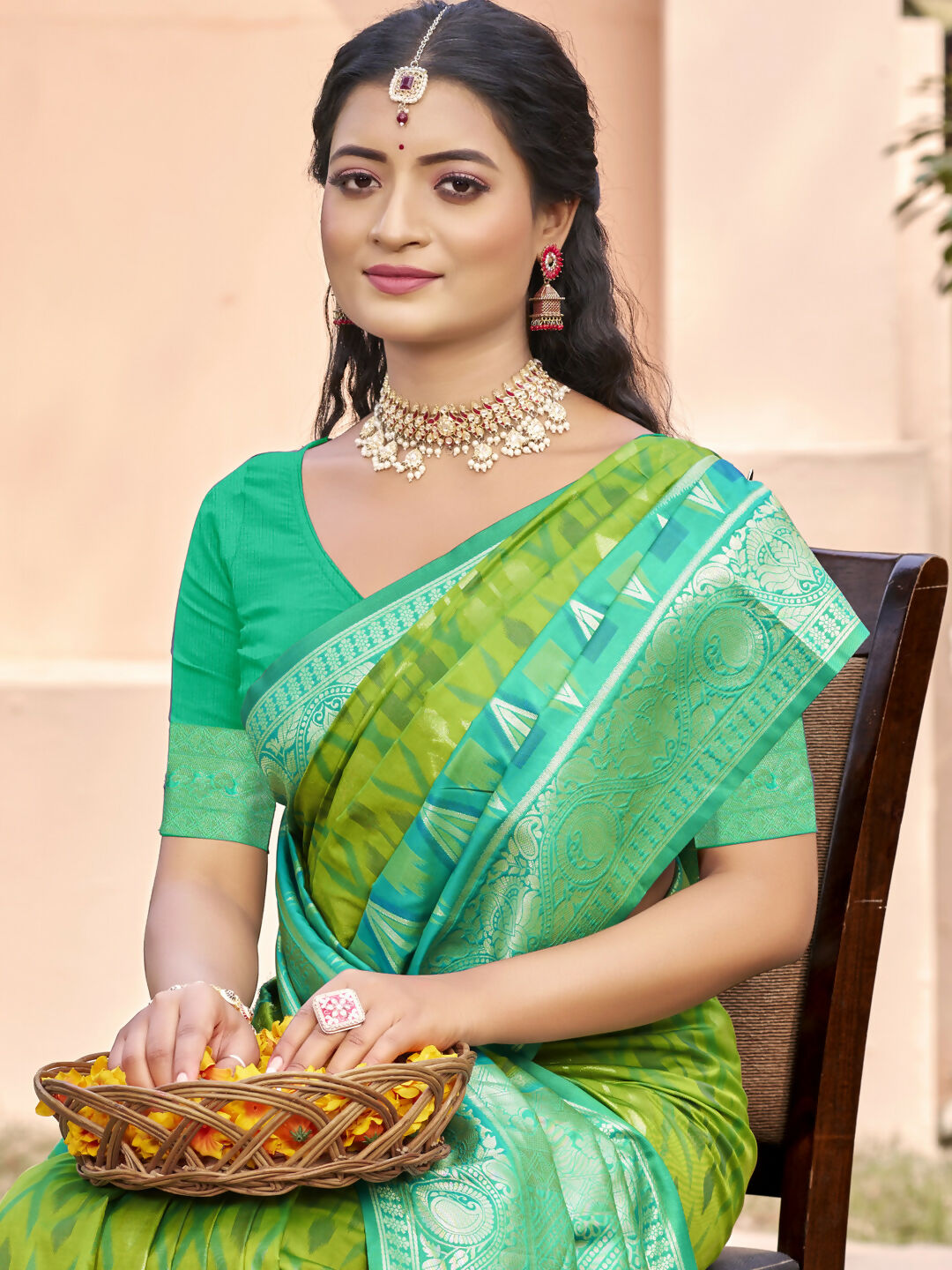 Shree Shyam Fashion Rama Green Pochampally Silk Saree
