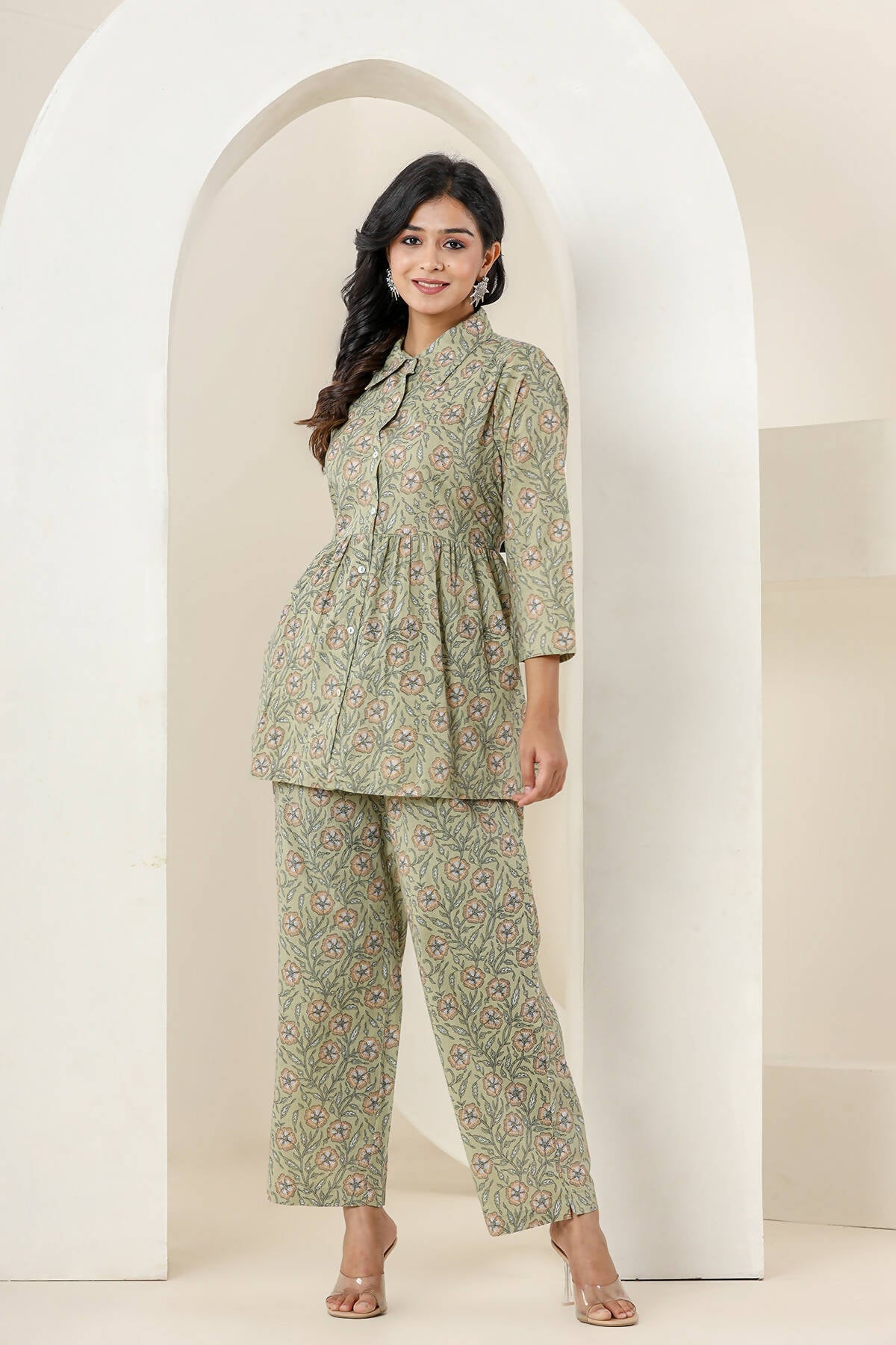 Kaajh Women's Green Printed Cotton Co-ord Set - Swadesiicart