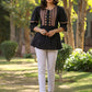 Juniper Women's Black Cotton Solid With Embroidered Straight Tunic | Swadesiicart