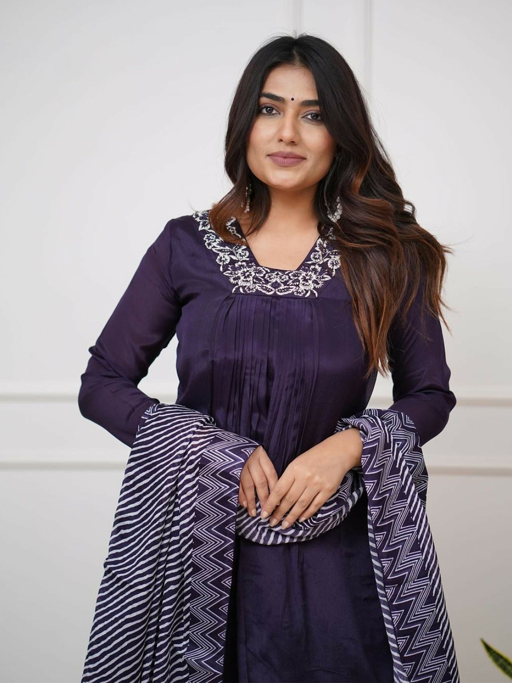 Partywear Designer Viscose Silk With Lining Wine Stitched Suit With Dupatta - Tanisha | Swadesiicart