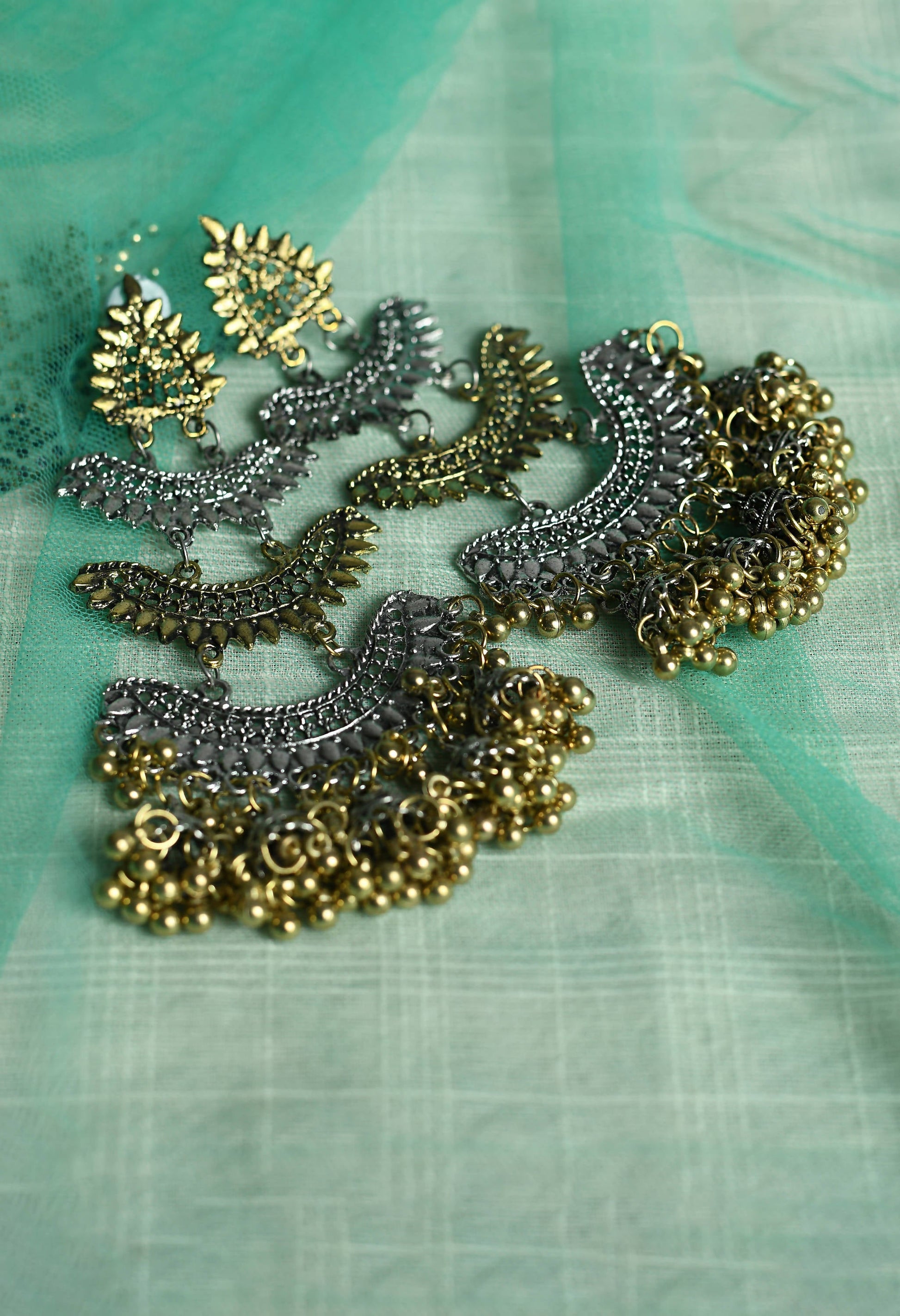 Mominos Fashion Johar Kamal Beautiful Silver & Gold Earrings - Swadesiicart