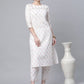 Ahalyaa Women White Pure Cotton Printed Kurta Pant Set | Swadesiicart