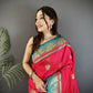 Joban Fashion Hot Pink Banarasi Soft Silk Peacock Butta Work Saree | Swadesiicart
