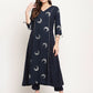 Ahalyaa Women's Navy Blue Rayon Foil & Khari Print Kurta Trouser Set | Swadesiicart