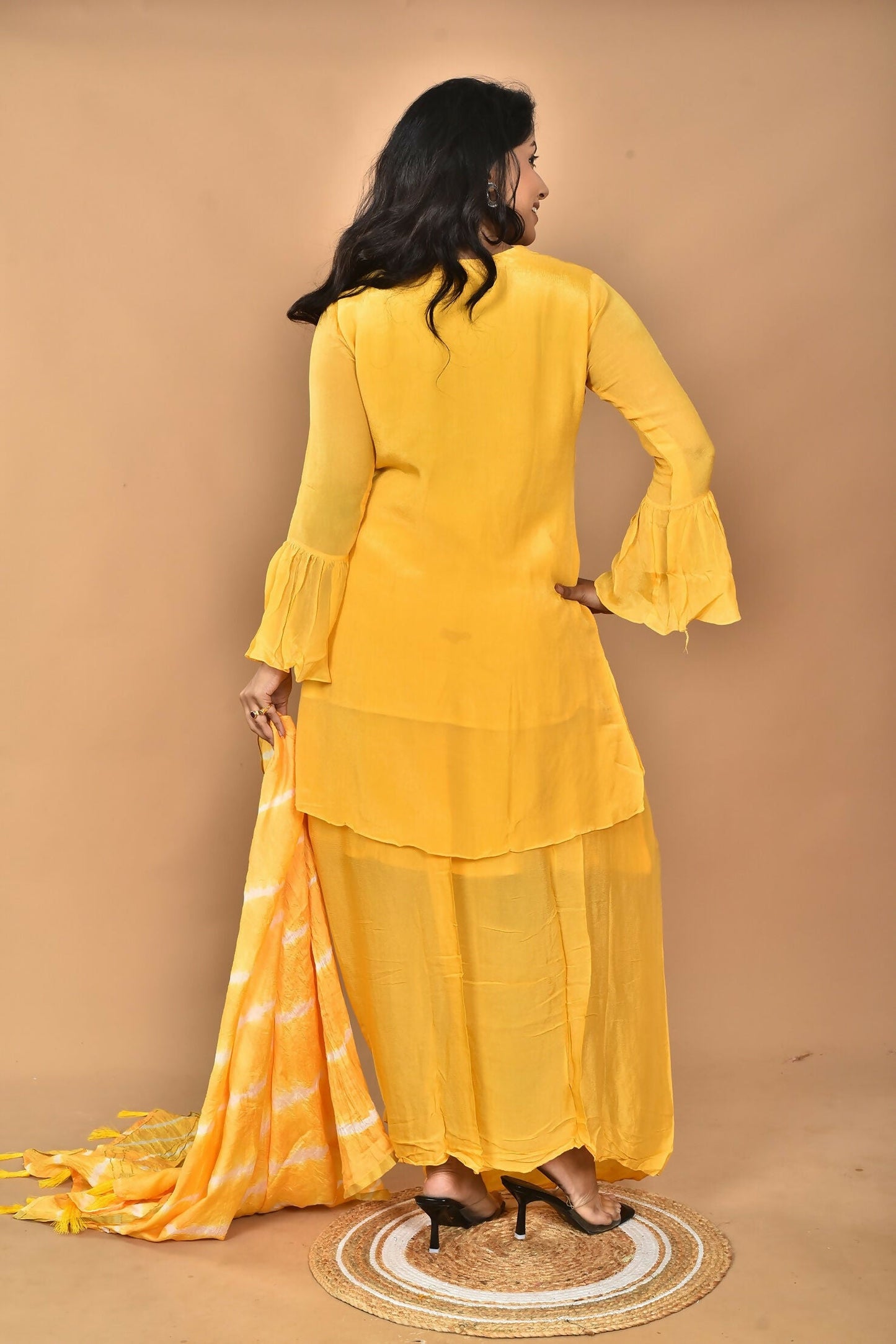 Morchari Women And Hand Embroidery Palazzo Set-Yellow - Swadesiicart