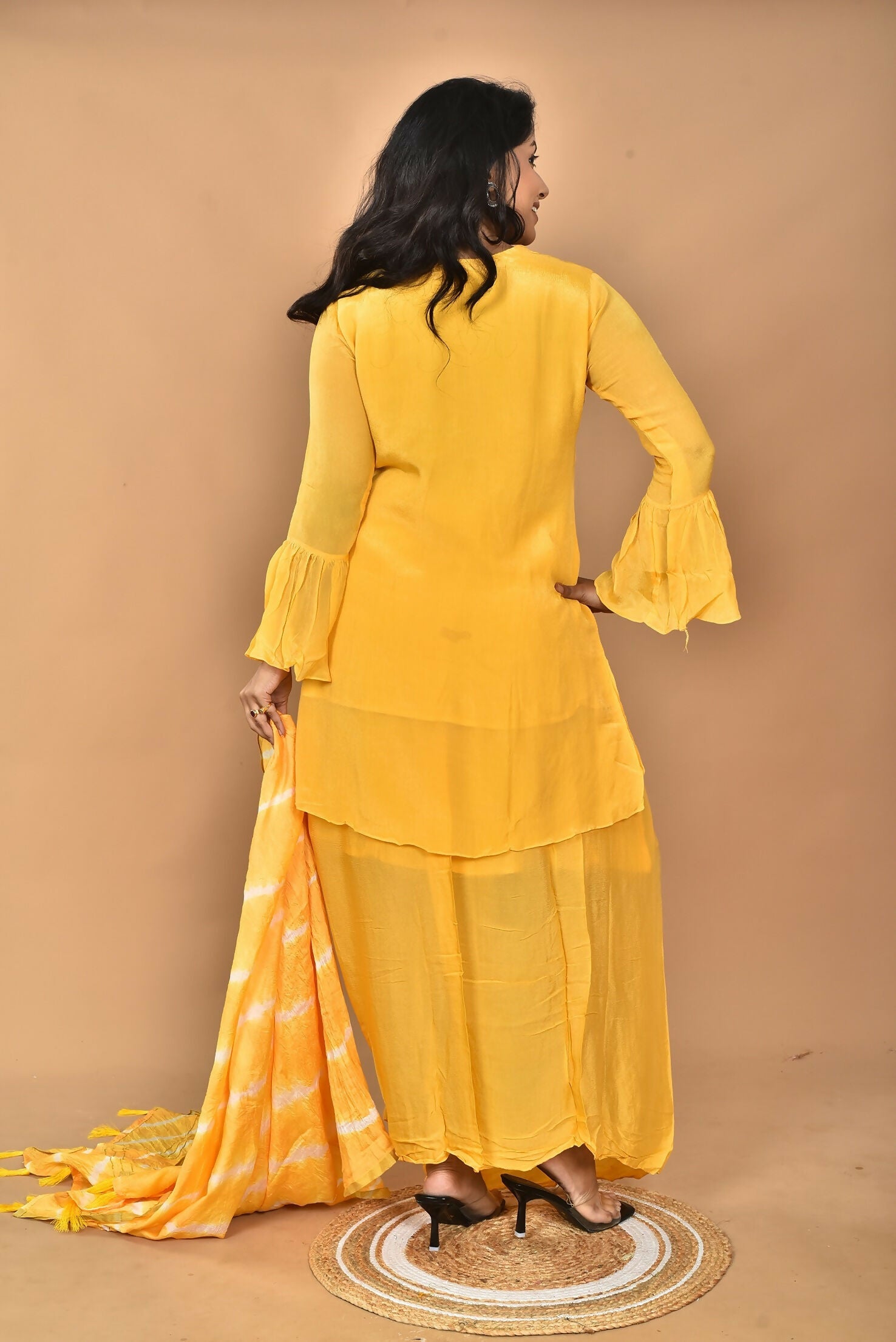 Morchari Women And Hand Embroidery Palazzo Set-Yellow - Swadesiicart