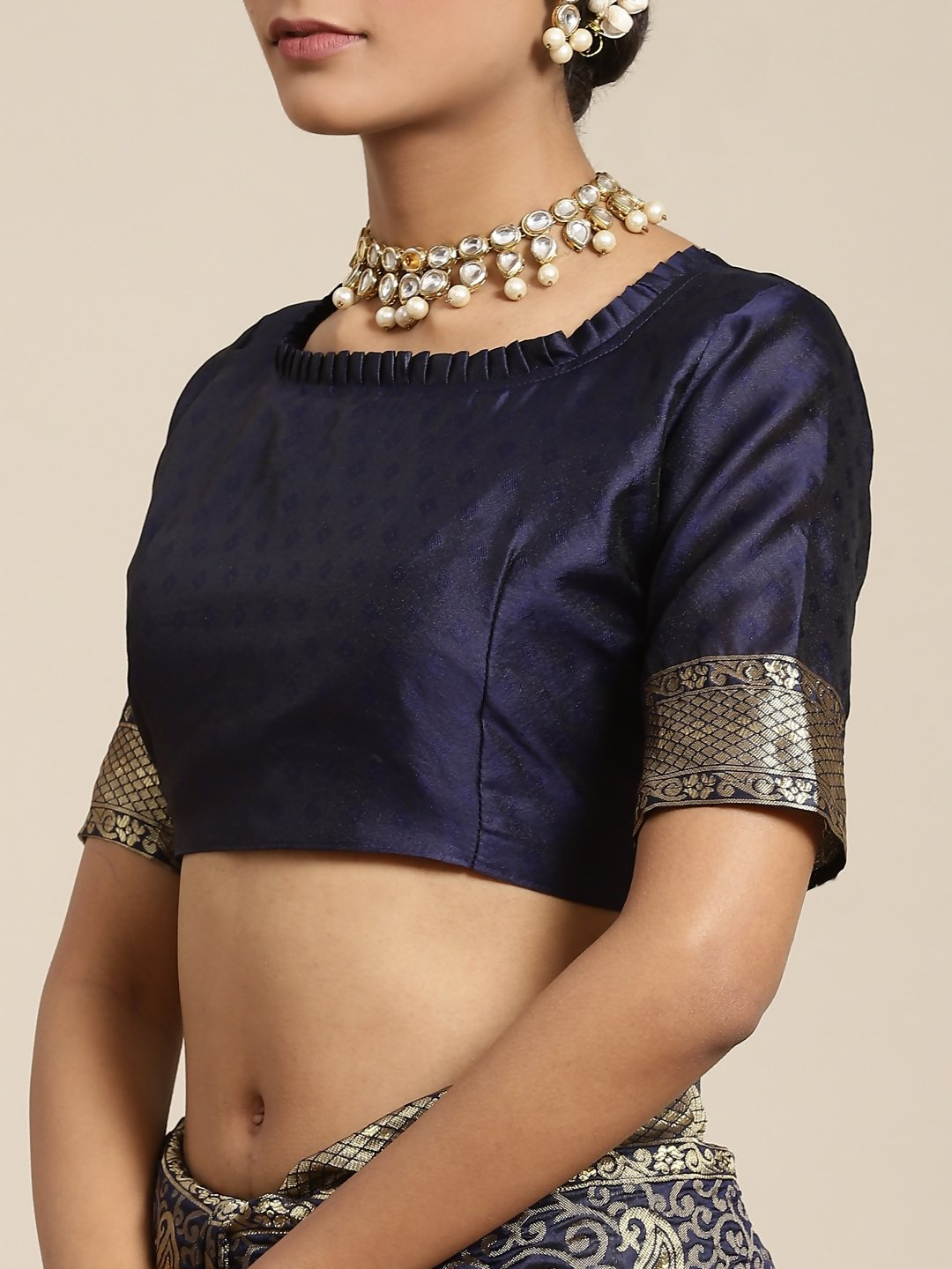 Saree Mall Navy Blue & Gold-Toned Ethnic Motifs Zari Silk Blend Banarasi Sarees | Swadesiicart
