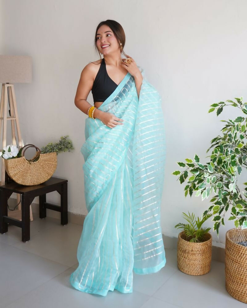 Vamsee Devika Sky Organza Silk Saree - Swadesiicart