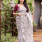 Grey Pure Linen Ethnic Motifs Saree with Unstitched Blouse - Hiral Fashion | Swadesiicart