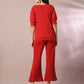 Myshka Women's Red Solid Boat Neck Party Top With Trousers Co-ord set - Swadesiicart