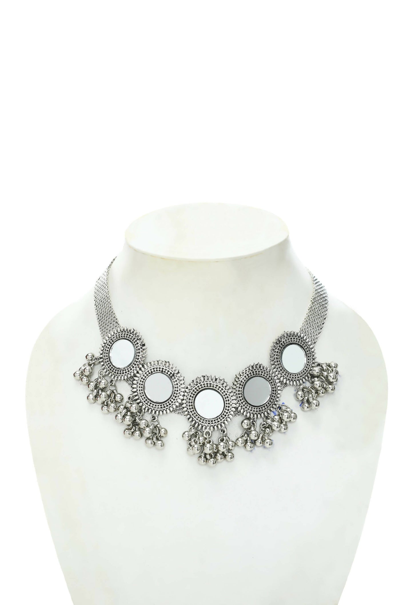 Mominos Fashion Johar Kamal Silver-Plated Brass Finish Mirror Work Women Choker | Swadesiicart