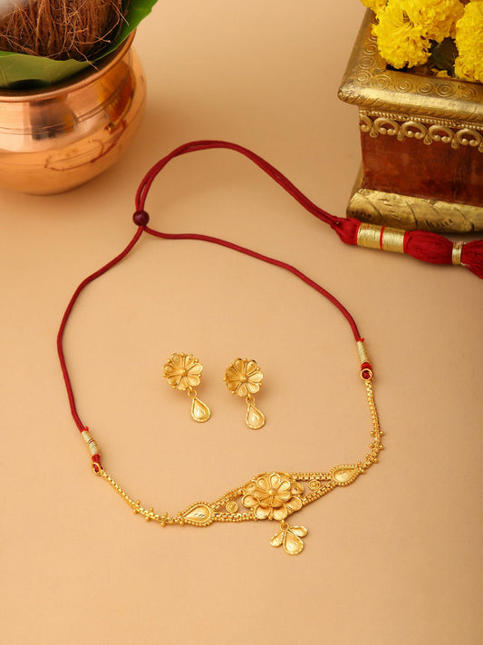 Ruby Raang Golden Traditional Choker with Studs | Swadesiicart