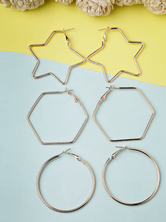 NVR Women Gold-Toned Geometric Hoop Earrings | Swadesiicart