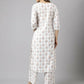 FIORRA Women's White Cotton A-Line Kurta Palazzo Set - Swadesiicart