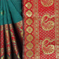 Vamika Banarasi Cotton Silk Rama Green Weaving Saree | Swadesiicart
