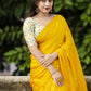 Mustard Silk Blend Ethnic Motifs Saree with Unstitched Blouse - Hiral Fashion | Swadesiicart