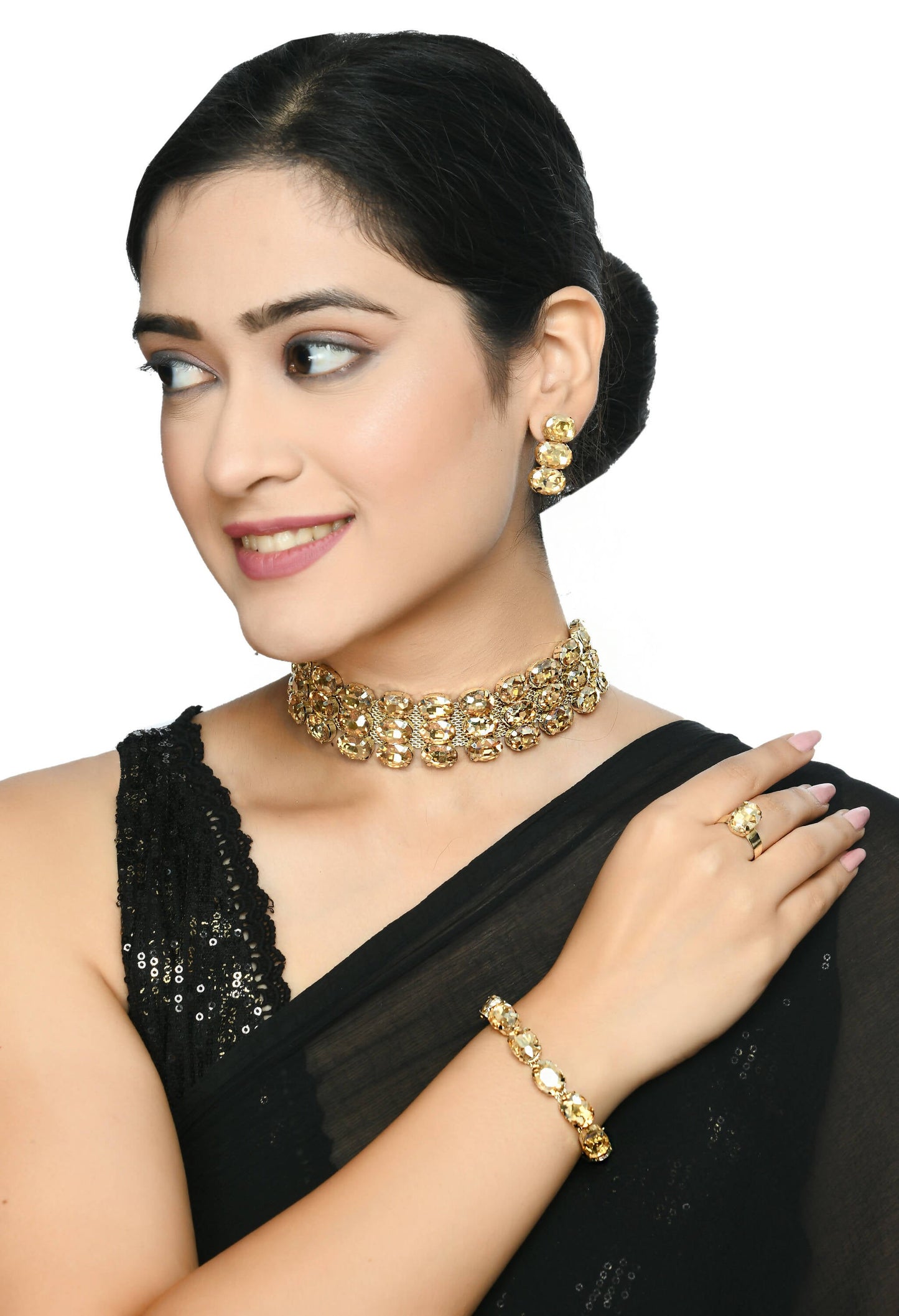 Mominos Fashion Johar Kamal Gold-Polished Finish Stone Choker For Women (Golden) | Swadesiicart