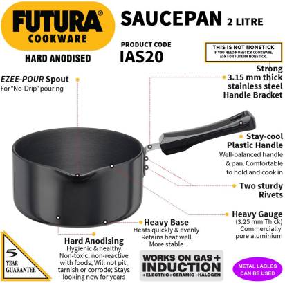 Hawkins Futura Hard Anodised Sauce Pan 18 cm Diameter 2 L (IAS20) - Swadesiicart