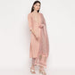 NOZ2TOZ Women's Foil Print & Gota Patti Work Straight Cotton Peach Kurta, Pant & Dupatta - Swadesiicart
